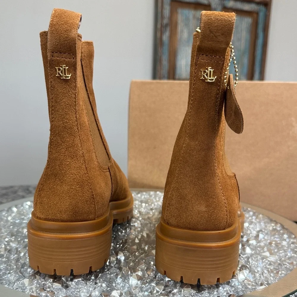 Ralph Lauren Suede Chelsea Lug Boot in whiskey Suede NEW 6